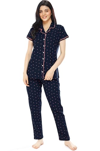 Image of ZEYO Women's Cotton Flash Printed Night Suit Set of Shirt & Pajama Set 5251 (Available in Plus Size)