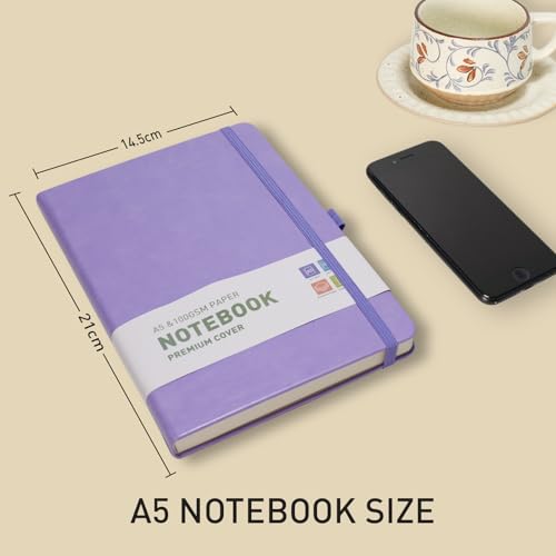 PYNEX Notizbuch A5 Liniert, Hardcover,Notebook, Leder Notizblock With 192 Blatt 100GSM, Tagebuch für Erwachsene,Schule - Lila