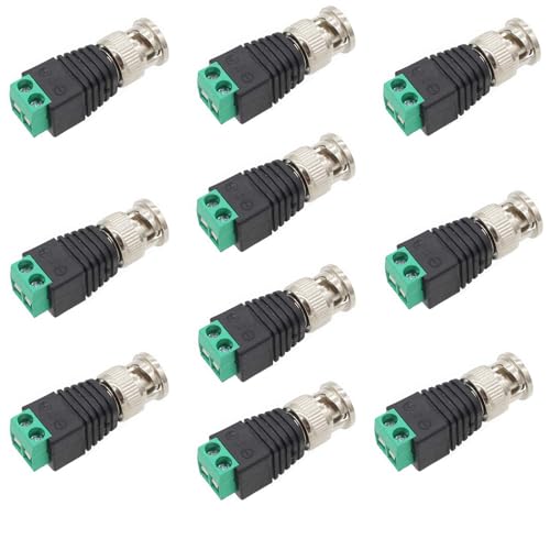 AIMHDUTY Conector BNC macho, paquete de 10 unidades, adaptador Balun macho BNC a 2 terminales de tornillo, adaptador sin soldadura para Vedio Transmit CAT5/6 al sistema de cámara CCTV Suvelliance