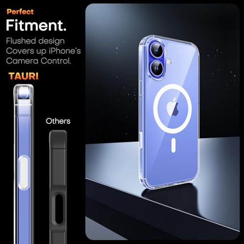 Image of TAURI for iPhone 16 Case, with Camera Control, Clear | Compatible with MagSafe with Screen Protector, Military-Grade Protection, Shockproof Slim Magnetic Case for iPhone 16