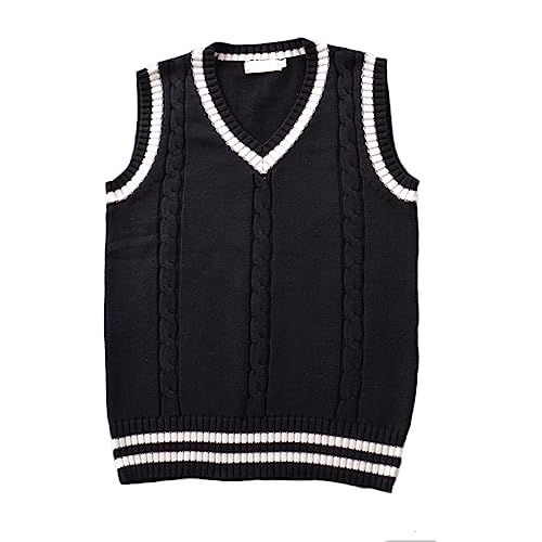 【L】Cotton Wool V-neck Knit Vest (black) Men Women Knitted Cotton V-Neck Vest JK Uniform Pullover