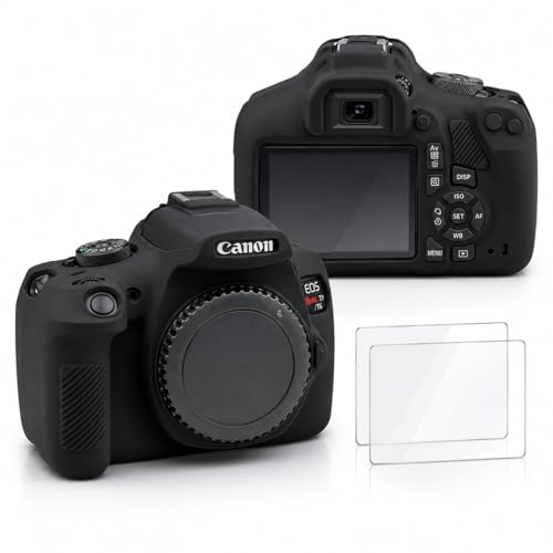 Seltureone Case for Canon EOS Rebel T7/Rebel T6/1500D/1300D Camera with Screen Protector Anti-Scratch Soft Silicone Protective Camera Case Cover for EOS Rebel T7/T6 Accessories - Black