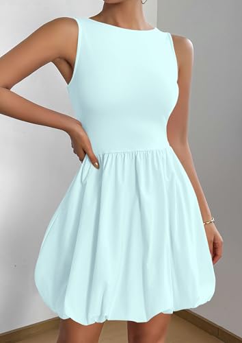 Image of PRETTYGARDEN Summer Dresses for Women 2026 Casual Mini Short Cocktail Dress Sleeveless Tank Crew Neck Bubble Sundress Pockets