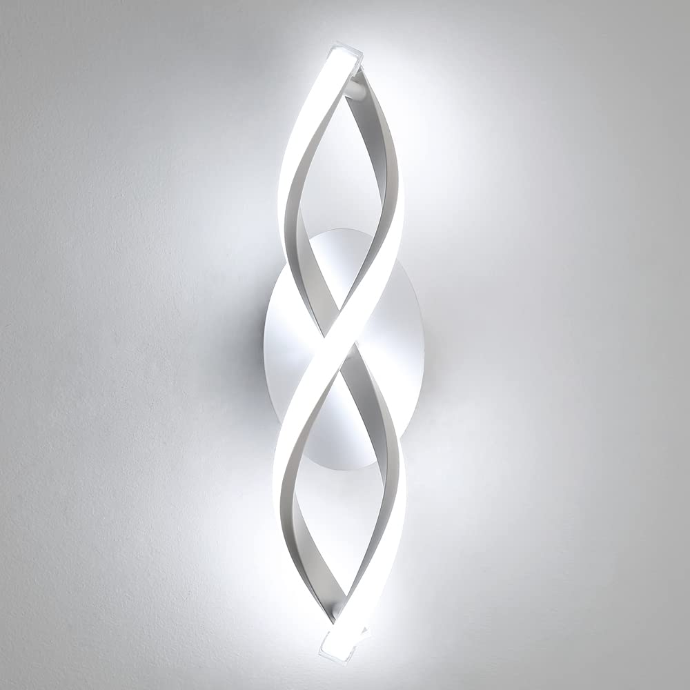 Comely Lámpara de Pared LED, 16W 1800LM Aplique de Interior Moderna, Diseño de Curvas Iluminación de para Lámpara de Baño, Salón, Dormitorio, Escalera, Pasillo, Blanco frío 6500K
