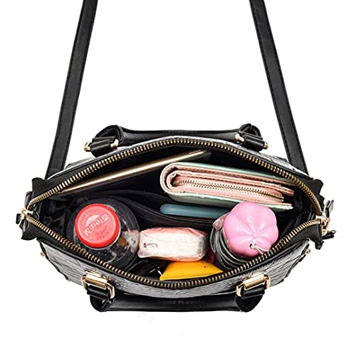 Bolsa Feminina de Mão Estampa de Crocodilo Bolsa de Luxo Estilosa Couro Pu (Preto)
