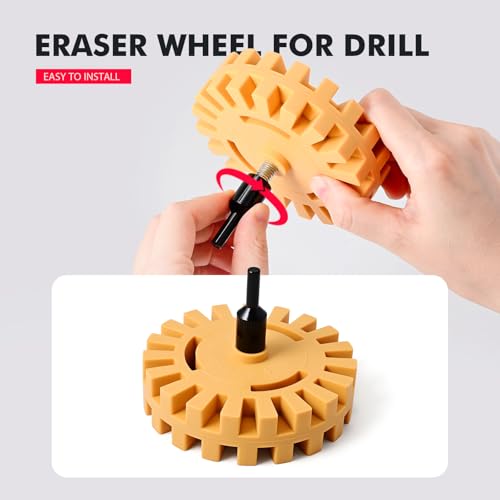 Image of FOSHIO Eraser Wheel for Drill, Decal Remover Wheel with Adapter, Razor Blade Scraper with 10pcs Plastic Razor Blades, Rubber Tool Kit for Remove Vinyl, Decal, Adhesive, Residue, Tape (Style 1)