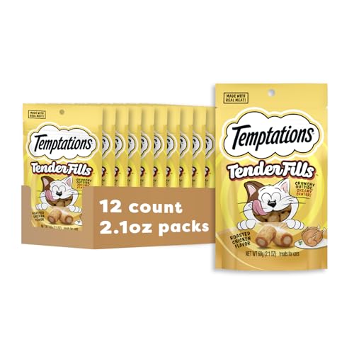 Temptations Tender Fills Crunchy and Soft Adult Cat Treats, Roasted Chicken Flavor, 2.1 oz. Pouch (Pack of 12)