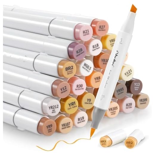 Ohuhu Juego de 24 rotuladores de alcohol de colores de piel, pinceles y cinceles, rotuladores de pintura a base de alcohol, para niños y adultos, ilustración, tonos medios y sombreados (36 colores)
