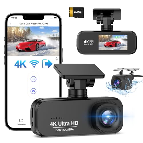 Topabol Dash Cam auto 4K+1080P, WiFi DashCam Free 64GB SD, Dash Cam G-Sensor, 170°Wide Angle, Super...