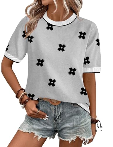 Image of Zeagoo Womens Summer Tops Dressy Casual Short Sleeve Sweaters Crew Neck Lightweight Knit Tops Loose Blouse Basic Shirts