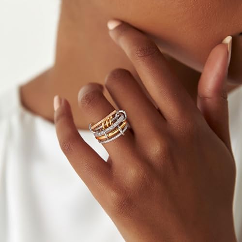 Gold Stackable Rings for Women, 18K Gold Plated Cubic Zirconia Rings Spinelli Silver Gold Multi Ring Mixed Metals Stackable Ring Set for Women Non Tarnish4