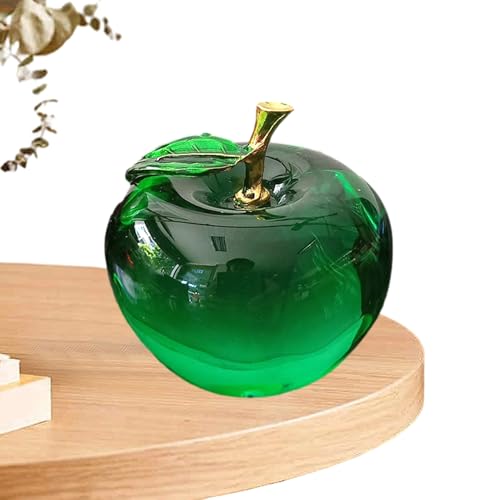 Générique Ornements De Décoration De Maison - Crystal Figurine DÉCOR Home | Fruit en en Verre en Forme De Pomme avec Feuille Verte | Artisanat De...