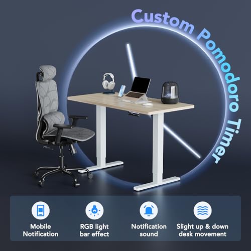 HUANUO AI-Powered Electric Standing Desk with Smart APP, Work with Alexa & Google, Adjustable Height, 6 Memory Settings, Sedentary Reminder, Ergonomic Sit-Stand Desk, 32-inch, Light Walnut - Image 5