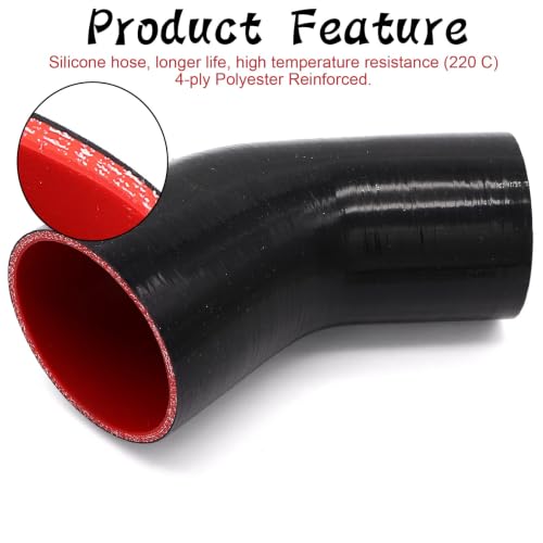 Image of 45 Degree 3 to 3-1 /2 inch(76-89mm) Silicone Reducer Coupler Hose,4-Ply Reinforced,Length 4inch(102mm) with 2PCS Clamps Turbo /Intercooler /Intake Piping Reducer