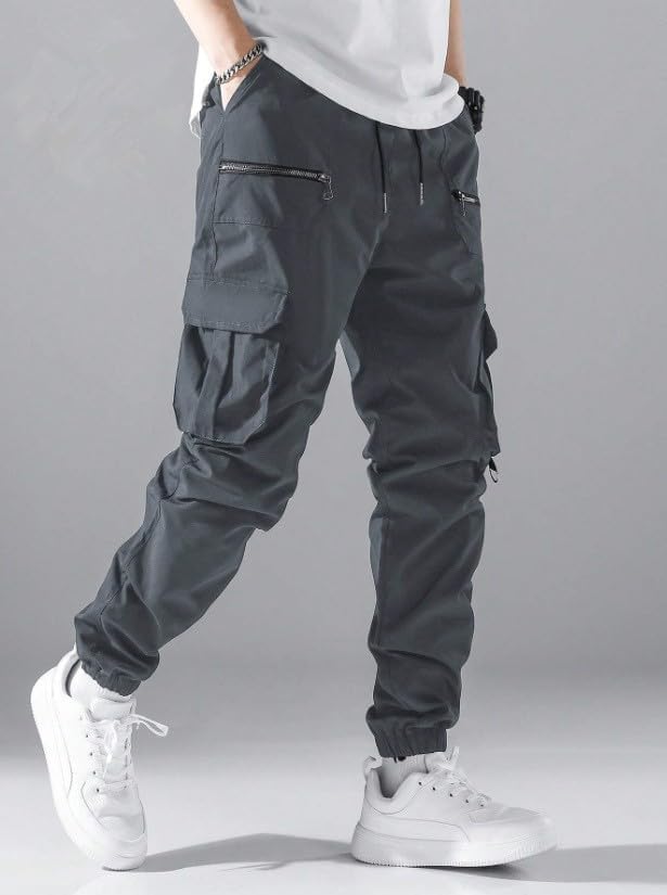 Men’s Cargo Jogger Pants: Multiple Utility Pockets, Drawstring Waist, Elastic Cuffs, Relaxed-Fit Sturdy Fabric Trousers
