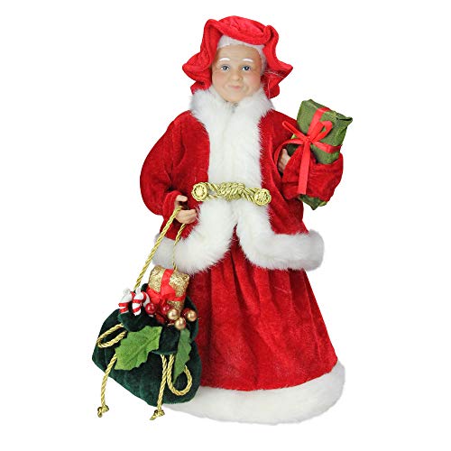 12 Mrs. Claus Holding a Gift and Bag Christmas Figure