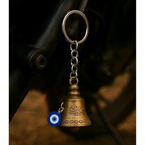 Image of MODUX Guardian Bell Keychain for Bike & Car - Tibetan Texture Bell Keychain with Evil Eye Hook - Good Luck Charm