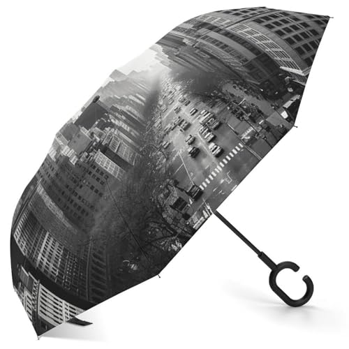 QMNBTES Paraguas invertido de Nueva York, resistente al viento, para lluvia, protección solar y UV, paraguas boca abajo, paraguas portátil y compacto, cierre de apertura automática, para mochila de