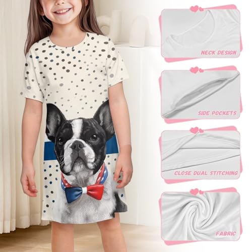 Summer Dress for Girls 3-14T Little Kids Night Home Playwear Dresses Causal Short Sleeve Tank Tshirt Dress Pockets3