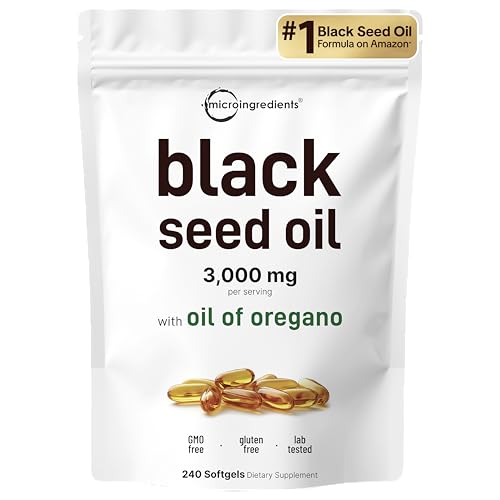 Micro Ingredients Black Seed Oil Softgels, 3,000mg, 240 Count | 2-in-1 Formula with Oil of Oregano,