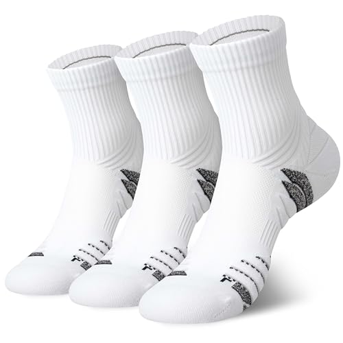 Hylaea Quarter Compression Running Socks Anti-Blister Athletic Socks with Cushion and Moisture Wicking Coolmax White Medium