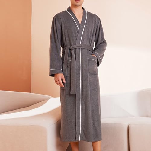 Men’s Stripe Knit Kimono Robe Plus Size Bathrobe Lightweight Spa Soft Sleepwear Elastic Waist Summer Casual Bathrobes2