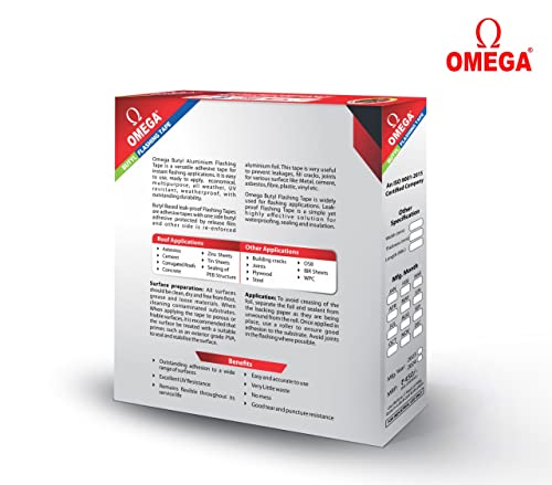 Image of OMEGA Butyl Adhesive Aluminium Waterproof Heavy Duty Leakage Repair Flashing Tape, Roll for Roof, Water Tank, Pipe, Window, Gutter, Crack & Joint Sealing (100mm x 1mtr)