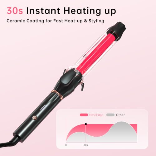 Image of Hahahope Professional 1 1 /2 Inch Curling Iron with Clamp - Large Barrel Curling Wand for Long Hair, Global Voltage, 7 Adjustable Heat Settings, Lightweight Design