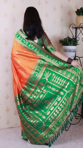 Image of SGF11 Women's Kanjivaram Pure Soft Silk Saree With Unstitched Blouse Piece