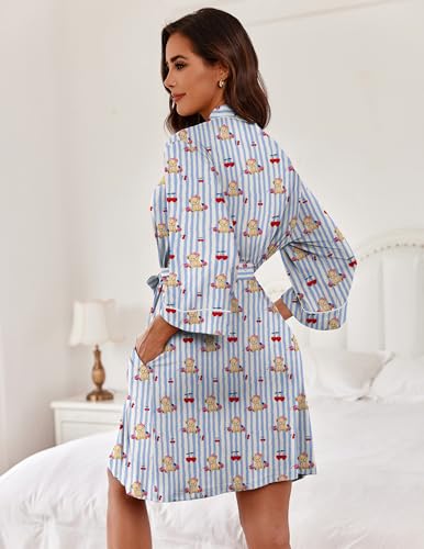 Image of Ekouaer Women Kimono Robes Knee Length Knit Bathrobe Lightweight Soft Sleepwear V-neck Casual Ladies Loungewear