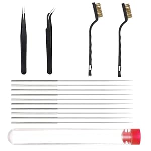 15 Stück Düsenreinigungsnadeln Reinigungsset 3D Drucker Zubehör, 3D Drucker Düsenreiniger Kit 3D Drucker Düsen-Reinigungsset mit 0,4mm Reinigungsnadeln, Drahtbürste aus Messing und Pinzette