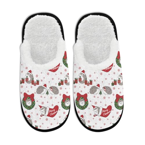 Christmas Slippers for Men Men Buffalo Plaid Funny Reindeer Santa Snowman Xmas Tree Snowflake Fuzzy Slipper Plush Winter Slip on Warm Cozy Memory Foam House Shoes Holiday Party Gifts