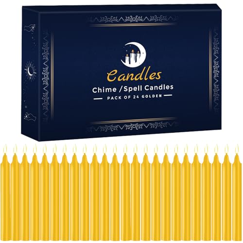 24 Pack Golden Spell Chime Candles Premium Mini Unscented Taper Candles for Rituals Prayer Meditation Altar Spells 4 Tall Ideal for Witches & Spiritual Practices