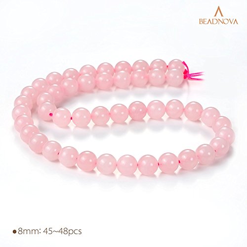 Image of BEADNOVA Natural Rose Quartz Beads Natural Crystal Beads Stone Gemstone Round Loose Energy Healing with Crystal Stretch Cord for Jewelry Making (8mm, 45-48pcs)