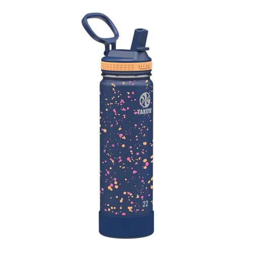 Takeya 22 oz Actives Stainless Steel Water Bottle with Straw Lid – Leakproof, Double-Wall Insulated, Keeps Drinks Cold 24 hrs/Hot 12 hrs, BPA-Free, Powder-Coated, Gym & Travel, Cool Ray