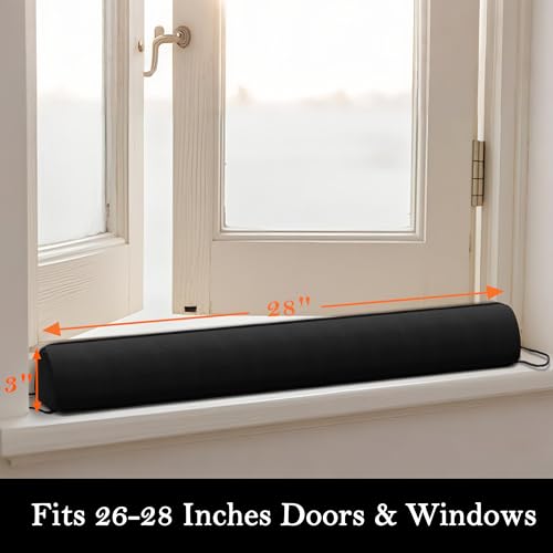 Image of Sunolga Door Draft Stopper, Removable Washable Cover, 28 inch, Black