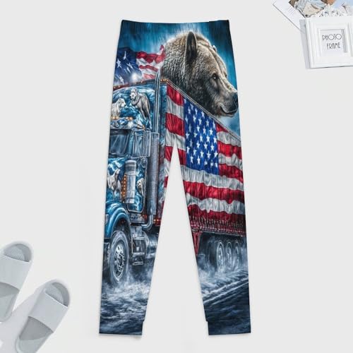 U.S Flag Bear Truck Men's Pajamas Pants Lightweight Sleep Lounge Pant Pjs Bottoms Casual Sleepwear4