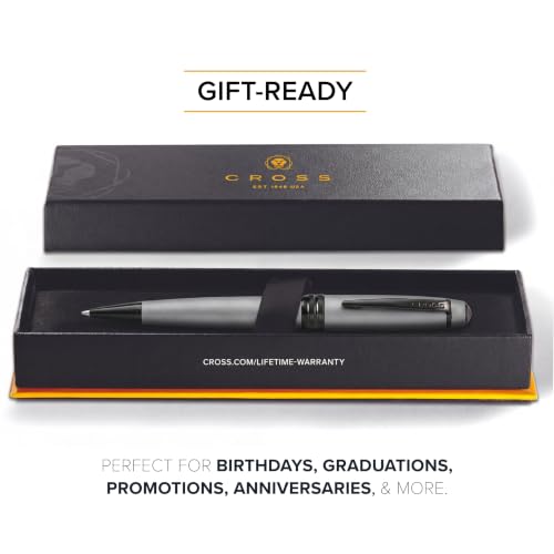 Image of Cross Bailey Matte Gray Refillable Ballpoint Pen - Medium Point, Black Ink, Smooth Writing, Presented in a Premium Gift Box