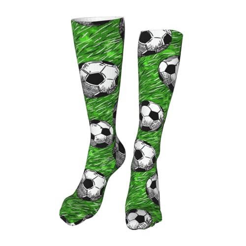 Soccer Balls Green Grass Compression Socks for Kids Boys Girls, Knee High Soccer Socks Long Tube Funny Gifts for Running Sports Travel 19.8in