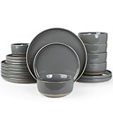 Richmount Milkyway Plates and Bowls Set, 18 Piece Dinner Set, Speckled Stoneware Dinner Sets for 6 People, Chip and Scratch Resistant Dinnerware Sets, Dishwasher & Microwave Safe, Dark Gray