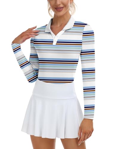 Image of Soneven Womens Golf Shirts Moisture Wicking V Neck Long Sleeve Polo Shirts Collared Tops