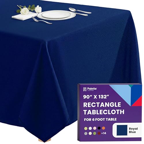 Image of Gee Di Moda Rectangle Tablecloth - 90 x 132 Inch Royal Blue Table Cloth for 6 Foot Tables with Floor-Length Drop - Heavy Duty Washable Fabric for Holiday Party, Dinner, Weddings & Baby Shower