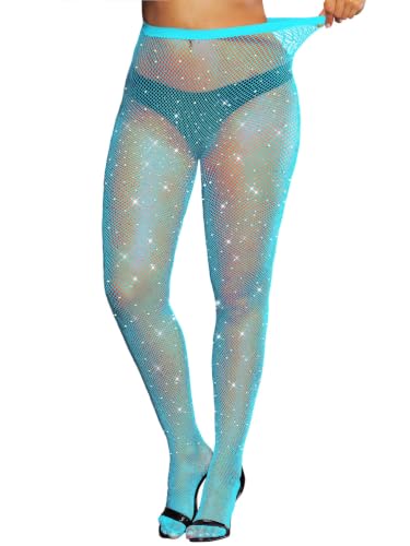 Image of VINICUNCA Fishnet Stockings for Women Sparkly Rhinestone Fishnet Tights Glitter Fish Nets