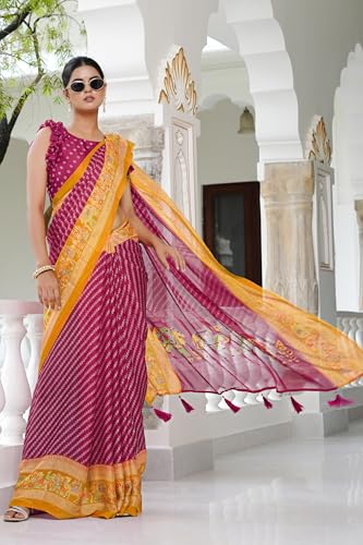 Image of MIRCHI FASHION Saree for Woman | Chiffon Floral Printed Breathable Occasional Sari with Blouse