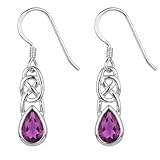 Alexander Castle 925 Sterling Silver & Amethyst Celtic Earrings for Women - Hypoallergenic Drop Earrings with Jewellery Gift Box