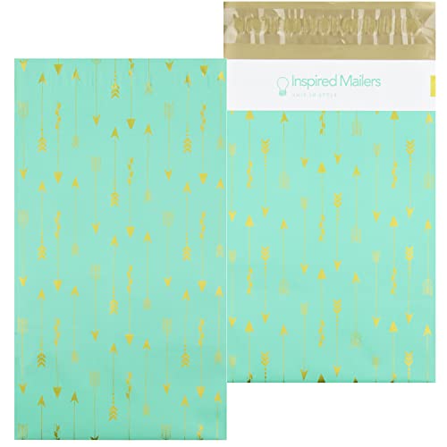 Image of Inspired Mailers - Poly Mailers 6x9 - Tribal Arrows Deluxe (Seafoam /Gold) - Choose from 6x9, 10x13 and 14.5x19 Sizes - 3.15mil Unpadded (6x9, 100 Pack)