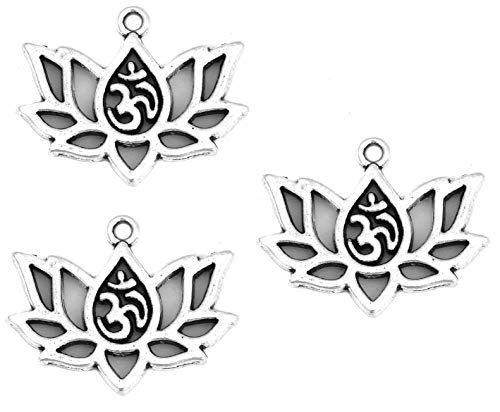 JGFinds Lotus Flower Charm Om Yoga Chakra Pendent - 45 Pieces of Silver Tone DIY Jewelry Making Kit