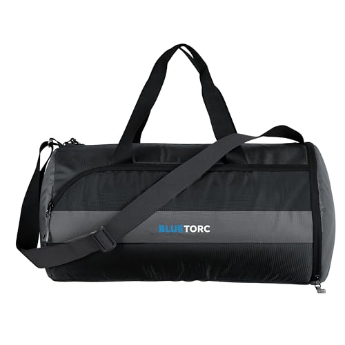 Blue Torc 30L Gym, Sports & Travel Duffle BTD01, Unisex Duffel Bag with Shoe Compartment | 1-Year Warranty, Black