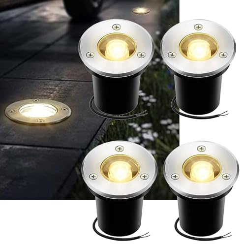 GUODDM Foco De Haz LED De 4 Piezas - Luz Enterrada para Jardín, Lámpara Empotrable De Vidrio Templado De Aluminio De 12 V/85-265 V, Luz Empotrable Subterránea LED para Exteriores IP67(Red,12v(3w))