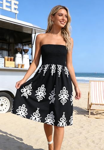 Image of Zyyfly Womens Summer Beach Dresses Strapless Cover Ups Dress Tube Top Sundresses